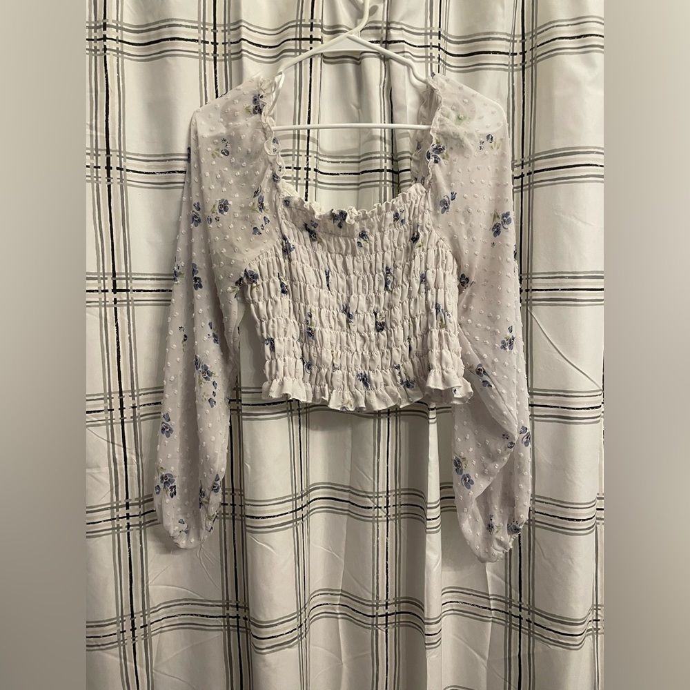 CottonOn Runched Floral Crop Top with Blouson Sleeves